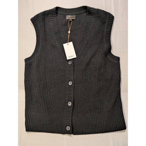 Quince Sweaters - Quince Women's Large Mongolian Cashmere V-Neck Sweater Vest Black NEW Luxury